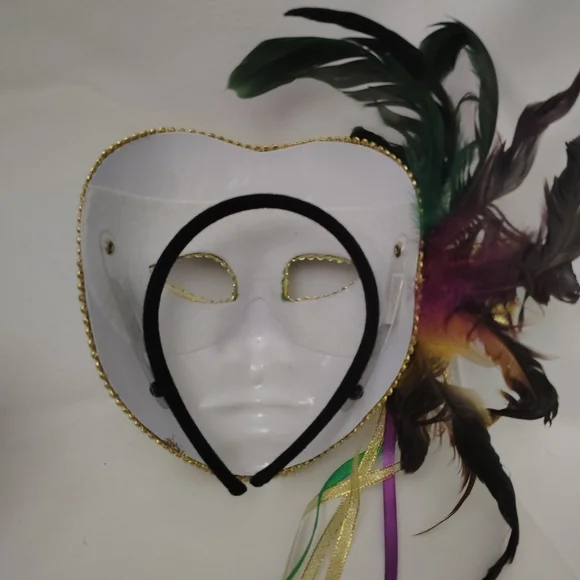 Gold and Purple Masquerade Mask with Feathers - Picture 5 of 7